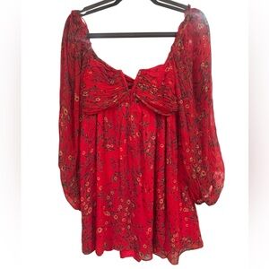 Chic Red Floral dress with Tie Back